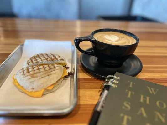 Latte and the Breakfast sandwich