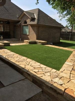 OKC Oklahoma Backyard Sitting Area With Natural Real 60 Synthetic Grass