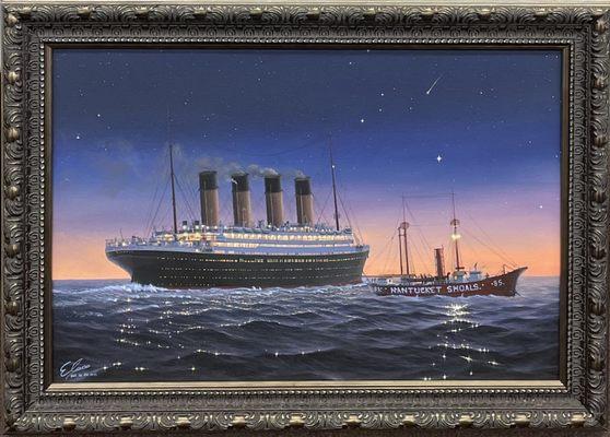 Painting of RMS Olympic framed by Cindy in 2024