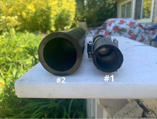 This photo shows the difference between the old and new underground pipe