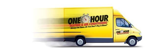 Who's that driving by? It's One Hour Heating & Air Conditioning. Always On Time... Or You Don't Pay a Dime!