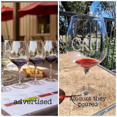 The wine tasting photo by business on Google vs how much they actually pour. March 2024.