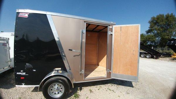2018 American Hauler Arrow, Bronze/Black, interior view with wooden walls