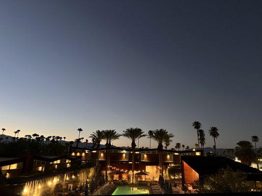 2nd floor view over the pool at night. Open until Midnight!