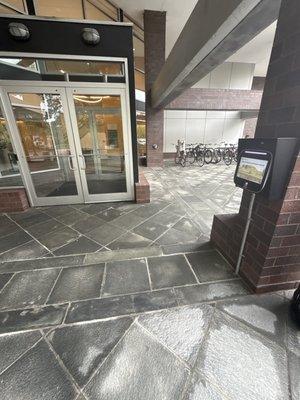 the front of the building + the key pad.