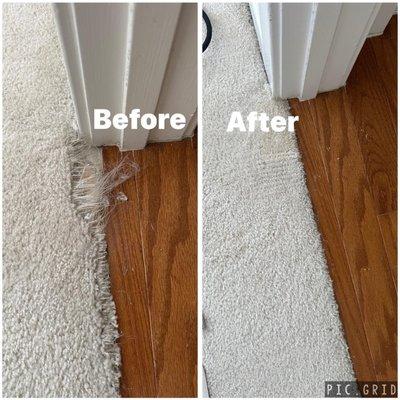 Carpet damage between wood floor
