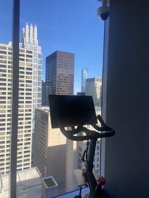 Peloton in my apartment gym! Look at that view!!