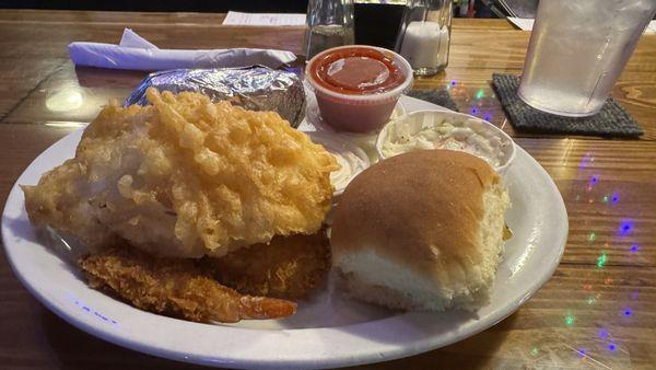 Fish & shrimp combo. Old Fashioned not pictured. Yum!