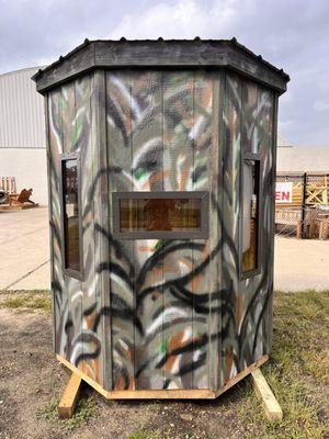 Our camo blind is the perfect blind for every type of hunting! It has verticle and horizontal windows for any kind of shooting.