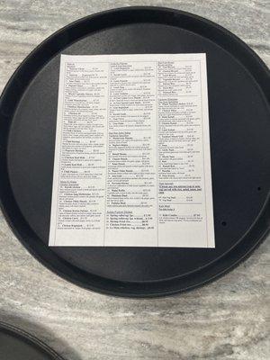 Front side of To-Go Menu