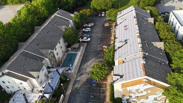 Progress shot of our re-roof team at work. Quality materials, friendly service, no pressure estimates.