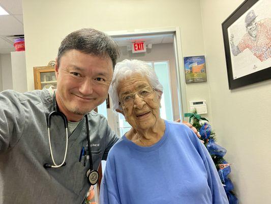 Dr Doan with my 92 year old mom, she will not go with any other provider, because he takes such good care of her like his own family