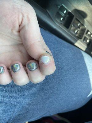 Poor attention to detail. Product left around nail and on cuticle.