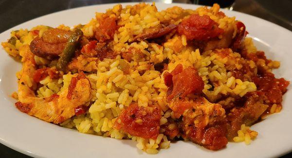 Jambalaya mixed with rice pilaf.