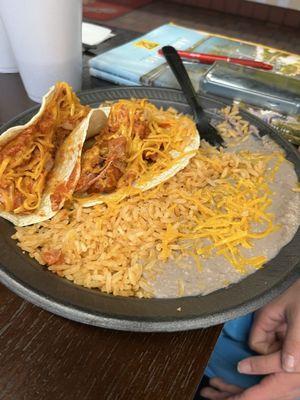 Chicken tacos and chimichanga