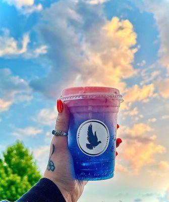Blue lotus, vanilla & blue raz, blackberry pom cold foam