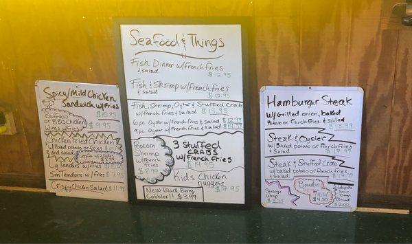 Wipe board menus (these might change)