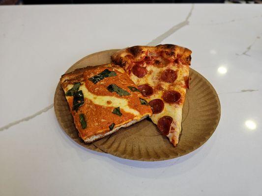 Pepperoni slice and Square slice