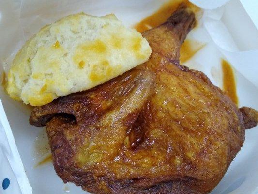 Half smokehoused chicken with buttered biscuit