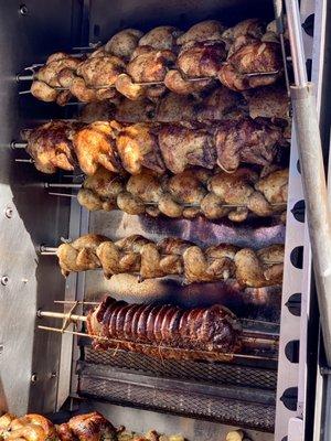 Rotisserie chicken, porchetta and potatoes