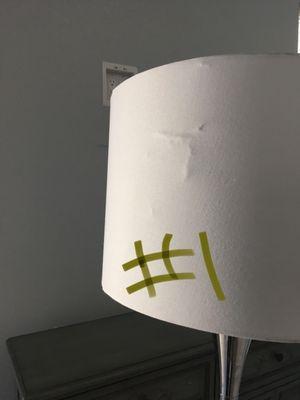 One of two damaged spots on lamp shade