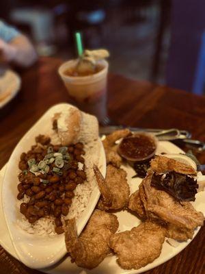 Big Easy Shrimp, Red Beans And Rice topped off with a Bloody Mary (a little watered down).