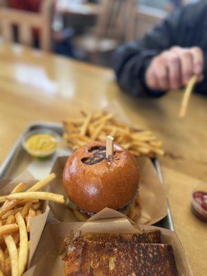 Wagyu burger, grilled cheese and fries
