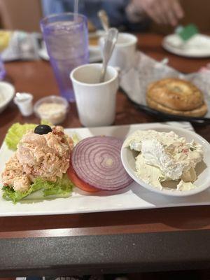 Gourmet Cream Cheese Veggie Bagel Breakfast and lobster salad
