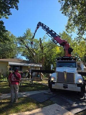 Tree removal from backyard with our 135 t mecsaw crane
and 100 foot spider boom
in Detroit mi