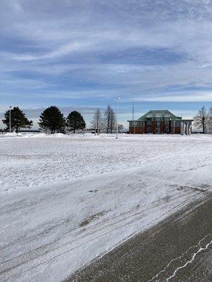 Ice fishing on the boat slips in Winthrop Harbor northern Illinois with family members