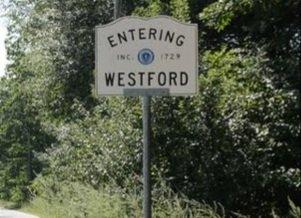 Chelmsford sign. Entering Westford from Chelmsford, MA