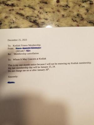 Here are the clear one-month notices that Kodiak got