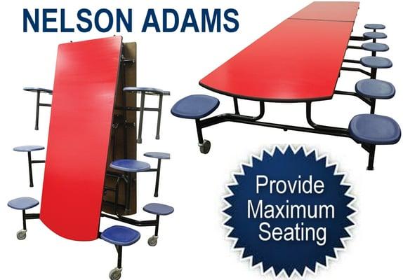 NELSON ADAMS’ Cafeteria Tables & Benches offer a variety of seating options.Phone: (909)256-8938 Toll Free (877)810-4080