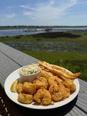 Shrimp Platter, Jumbo NC Shrimp, blackened or lightly battered and fried. Served with Fries & house made Slaw