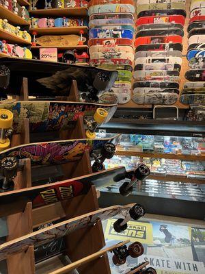 Skateboarding is a key sport for this store. These are located in the back of the store.