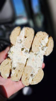 Jalapeño bagel with lox cream cheese