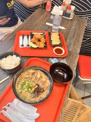 White Rice Chicken Karaage Gyoza Dumpling Tonkotsu Miso Ramen Tonkotsu Miso Ramen. Delicious