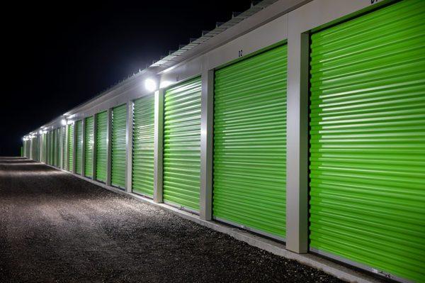 Row of Drive Up Self Storage Unit with Great Lighting