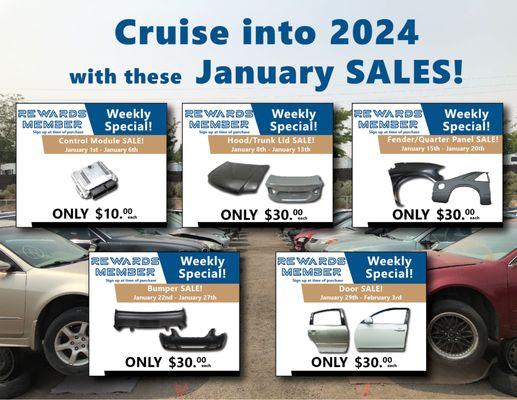 Cruise into 2024 with this months SALES only at Planet Auto!! Take a look at some of the deals we have going all month long!