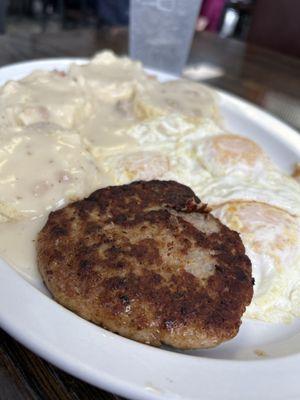 Breakfast. Biscuit and gravel with added eggs.