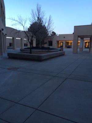 Near the bookstore and cafeteria.