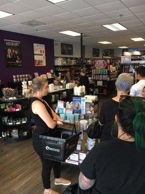 This is the freaking line. I know there is a class, an even better reason to have more than one freaking person to work the register.