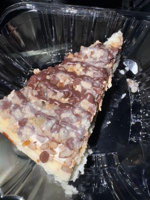 Fuzzy on the Turtle Carmel cheesecake.