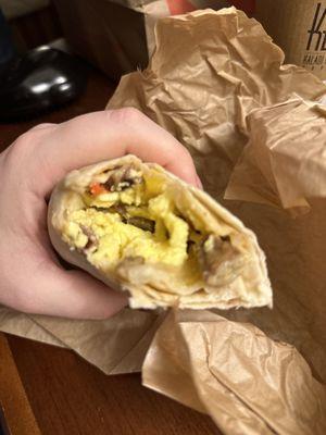 Sausage breakfast burrito