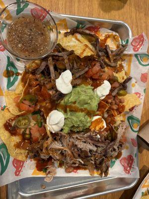 Steak and pork nachos