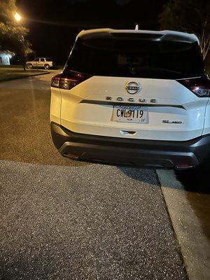 ...inoperative Nissan Rogue on the side of the road on Day One of my three-day car rental