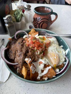 Chilaquiles with carne asada
