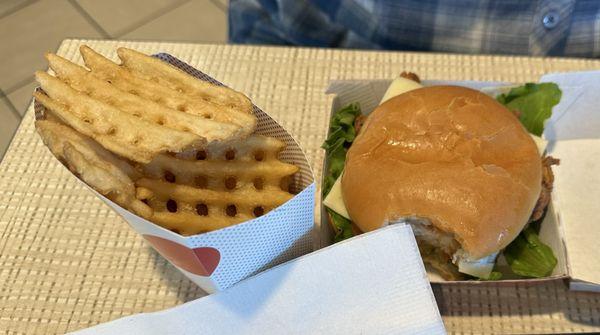The Spicy Chicken Sandwich Deluxe Meal. Sorry we were hungry and took a bite before taking the photo!
