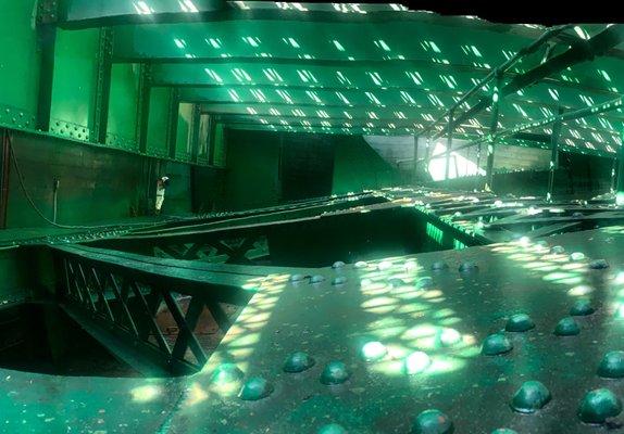 A view of the underside of the Park Street Bridge roadway