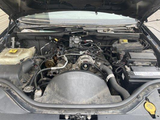 Engine left exposed with wires everywhere